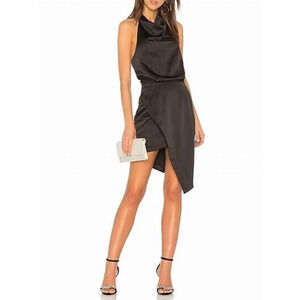 Revolve Elliatt Camo Cocktail Dress Womens XL Gray Satin Asymmetrical Halter NWT